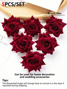 5/15 件人造天鹅绒玫瑰花，丝绸布装饰，适合秋季、教室、DIY 花环、婚礼新娘腕花、家居、生日蛋糕装饰 - 暗紅色 - 查看 2