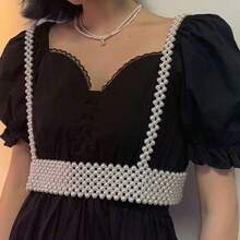 1 件仿珍珠腰链简约时尚珍珠吊带可爱女孩风格服装 - 白色 - 查看 5