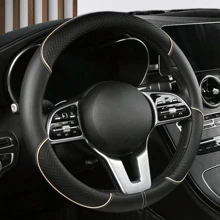 1 pièce Housse de volant de voiture universelle ronde de 38 cm, design en patchwork et perforé