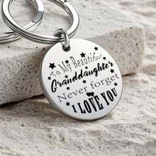 1 件不锈钢钥匙扣，送给孙女祖父母的完美礼物，适用于包和车钥匙、雕刻、生日礼物、毕业和学校礼物、洗礼礼物、简单和个性化的礼物 - 銀色 - 查看 1