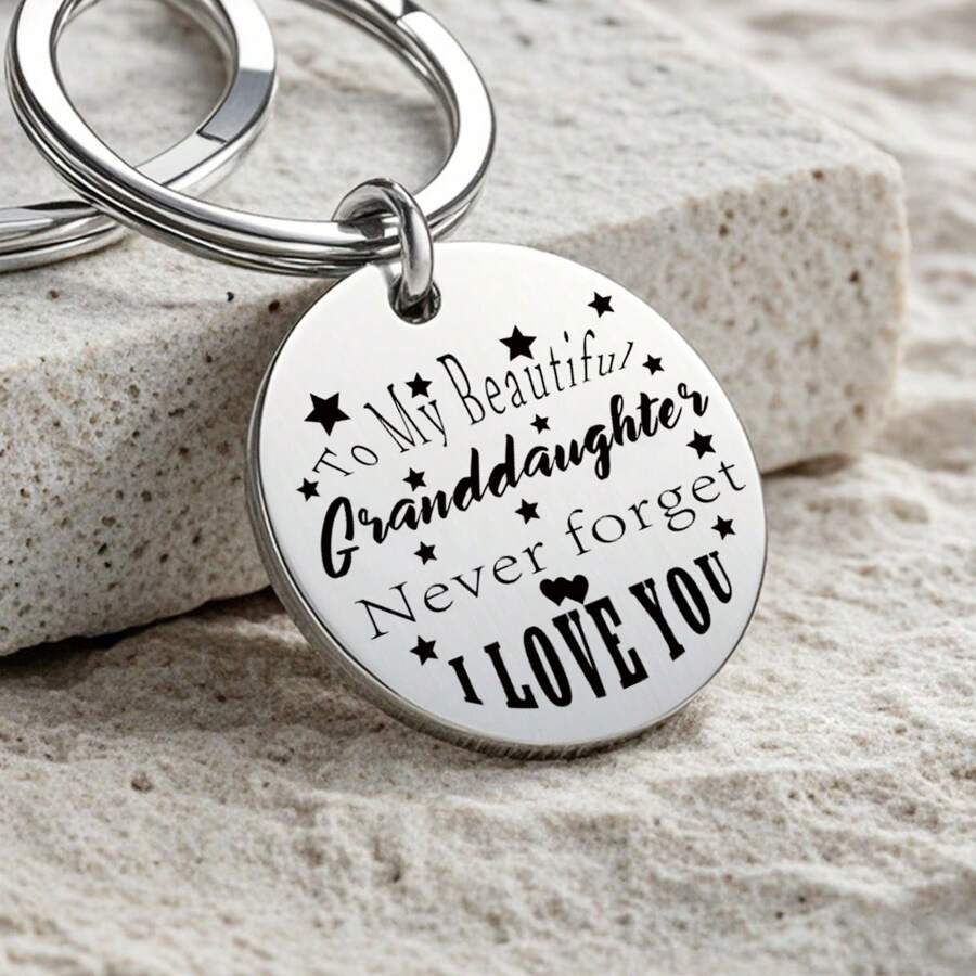 1 件不锈钢钥匙扣，送给孙女祖父母的完美礼物，适用于包和车钥匙、雕刻、生日礼物、毕业和学校礼物、洗礼礼物、简单和个性化的礼物 - 銀色 - 查看 1