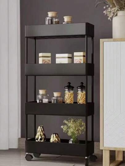 4Niveles Estantes de Almacenamiento Multifuncional con Ruedas, Carro de Servicio con asa, para Oficina, salón, Cocina, Negro y Rosa y Blanca,Carritos Organizadores para Máximo Almacenamiento Cocina, Organizador Cocina Eficiente, Carrito Práctico para la Cocina y Más – Organizador para Cocina Versáti