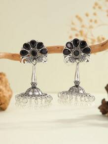 1 对优雅耳环波西米亚风格花卉耳环配人造珍珠和流苏，适合女性日常佩戴、节日、婚礼和派对/珠宝礼物