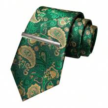 1 Set/2 Sets/3 Sets/4 Sets/5 Sets Men's Paisley Patterned Necktie, Tree Of Life Patterned Silk Satin Tie, Silver Tie Clip, Pocket Square, Cufflinks And Lapel Pin Assorted Set, Suitable As Gifts For Men, Perfect For Father's Day, Anniversary, Birthday Etc. The Classic Paisley Pattern Complements Tuxedo & Suit Perfectly, Making You Stand Out In Any Occasion Such As Ball, Wedding, Banquet, Ceremony, Formal Meeting, Casual Party, And Important Moments.