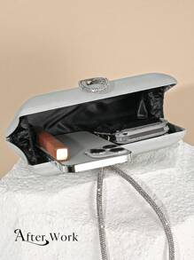 Women's Elegant Satin Box-Shaped Clutch Bag, Shiny Luxury Rhinestone Handbag Suitable For Ball, Birthday Party, Banquet, Wedding, With Chain Included