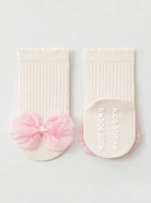 1 Pair Toddler Soft Comfortable Floor Socks, Girls Lace Bow Loose Socks, Versatile Daily Wear