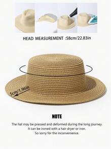 1 件男女通用短檐太阳帽，平顶草编沙滩帽 - 卡其色 - 查看 5