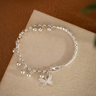 New Butterfly Sterling Silver Bracelet Female Small Ball Simple Versatile Bracelet Valentine's Day Jewelry Gift
