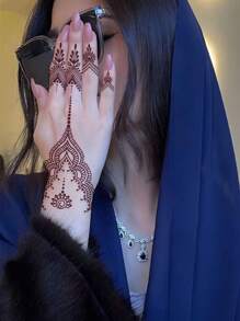 2 pezzi Tatuaggi temporanei Henna di grandi dimensioni, colore marrone-rosso