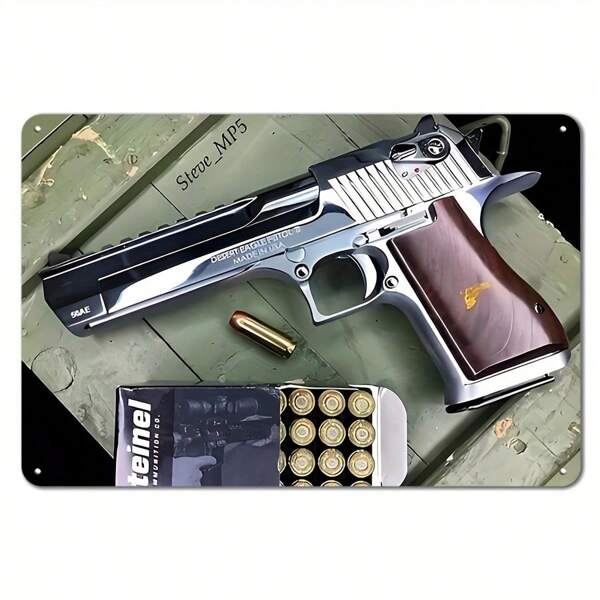 1 Stück Vintage Desert Eagle Pistole Metallschild, lustiges Metallposter, 2D Flachdruck Multifunktions-Metalldekoration mit vorgebohrten Löchern für einfaches Aufhängen, Raumdekoration, Heimdekoration, Küchendekoration, Bürodekoration, Gartendekoration, Außendekoration, Schlafzimmerdekoration, Wohnzimmerdekoration, Café-Dekoration, Restaurantdekoration, Garagendekoration, Bar-Dekoration
