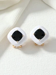 1 Pair French Style Square Zirconia Inlaid Earrings For Women