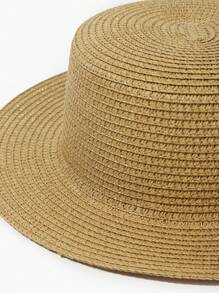 1 件男女通用短檐太阳帽，平顶草编沙滩帽 - 卡其色 - 查看 3