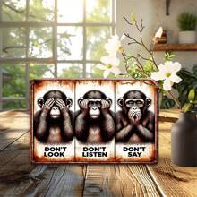 1 pieza Letrero de metal vintage, "No ver el mal, no oír el mal, no hablar el mal" 3 monos sabios, cartel de metal divertido, impresión plana 2D, decoración de metal de uso múltiple, con agujeros perforados previamente para colgar fácilmente, adecuado para habitación, hogar, cocina, oficina, jardín, exterior, dormitorio, sala de estar, cafetería, restaurante, garaje, decoración de bar - Multicolor - Ver 4