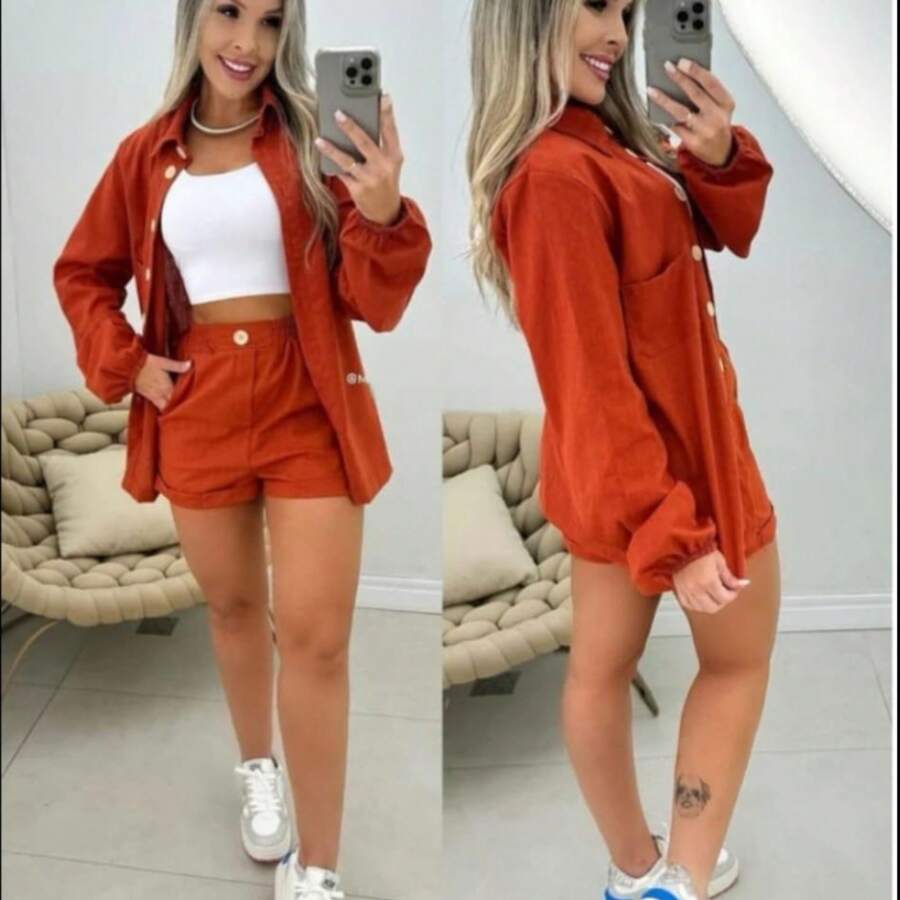 Linen Shirt And Shorts Set Nair - Burnt Orange - View 1