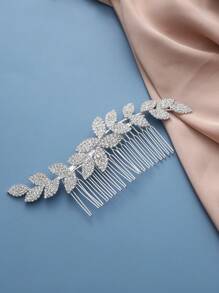 1pc Minimalist Bridal Hair Comb, Wavy Crystal Alloy Leaf Design Multi-Tooth Hair Accessory For Wedding, Party, Valentine's Day, Prom, Bridal Gown Decor - Silver - View 1