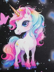 Girls Sleepwear Set: Unicorn Print Glow-In-The-Dark Pullover Top And Comfortable Shorts, Summer - Black - View 5