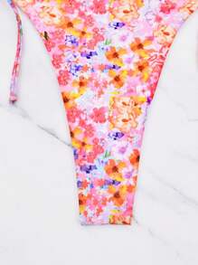 2025 New Sexy Bikini Set, Reversible Graphic Tie Strap High Waist Women 2 Pieces Swimwear - Pink Flower - View 6