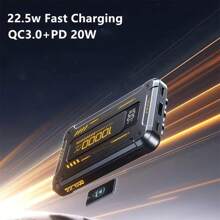 Batería portátil Power Bank de 10,000 mAh YISEN con 3 cables integrados, carga rápida de 22.5W, con luz LED, compatible con teléfonos Android. Un regalo ideal para la familia, amigos, cumpleaños, invierno, San Valentín, Pascua. Adecuado para actividades al aire libre, compras, viajes. Carga ultrarrápida, muestra el nivel de batería, puertos USB y Tipo C, batería de polímero de litio segura y estable - Negro - Ver 4