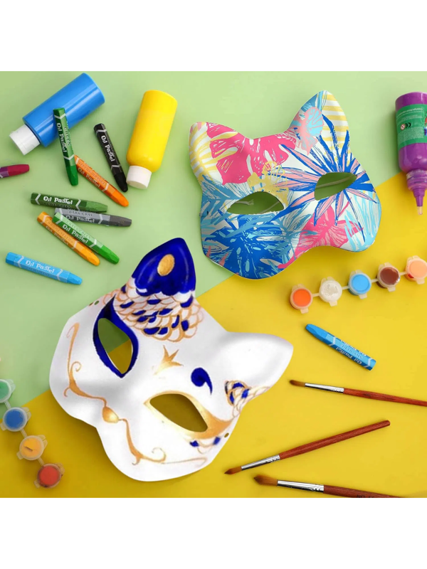 10 件猫面具 Therian 面具白色猫面具可涂色空白动物装扮面具 DIY 白色面具半用于化妆舞会万圣节角色扮演面具服装派对礼物