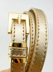 cinto de couro legitimo feminino fivela quadrado dourado - Dourado - Visão 2