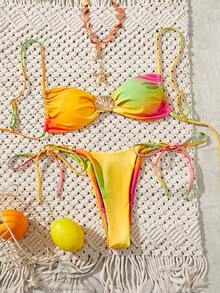 Neues weiches Stoffbikini-Set mit Perlen-Metallschalen-Dekor, verstellbare Spaghetti-Träger, sexy, niedlich und elegant für Partys und den Strand, Damen Sommer Strandmode Badeanzug