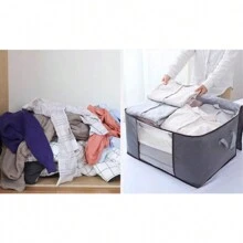 Caixa Saco Organizador Cobertor Casaco Guarda Roupa  Anti-Poeira Umidade Insetos Multiuso 288 - Cinza - Visão 2
