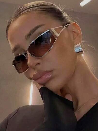 Retro Y2K Hollow Chic Fashion Glasses For Women, 2025 New Style For Summer Beach Vacation,Outdoor,Travel Shades Street Y2k Style Oversized Wrap Frame For Music Festival Preppy Style For Back To School