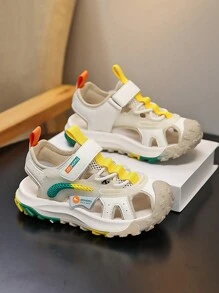 Children Boys' Spring/Summer Outdoor Style Anti-Skid Wear-Resistant Sports Sandals, Leather & Mesh Design, Breathable & Comfortable, With Anti-Collision Toe Cap, Suitable For Daily And Outdoor Wear
