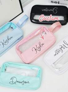 Personalized Transparent Splicing PU Cosmetic Bag, Customized Cosmetic Storage Bag/Personalized Cosmetic Bag With Letters/Personalized Cosmetic Bag/Waterproof Travel Cosmetic Bag, Travel Essential, Toiletry Bag, Summer Beach Essential, Beach Bag - Multicolor - View 9