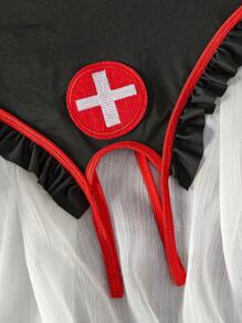 2pcs Women's Sexy Lingerie Halloween Naughty Maid Nurse Cosplay Costume Lingerie Nightclub
