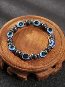 1pc Elastic Blue Evil Eye Charm Bracelet, Suitable For Daily Wear - Blue - View 5