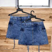 Falda cargo de mezclilla - Azul lavado medio - Ver 3