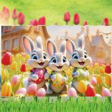 1st Paashaas Achtergrond Met Tulpen Horizontale Banner, Fotografie Vakantie Feestdecoratie, Multi-Size, Polyester