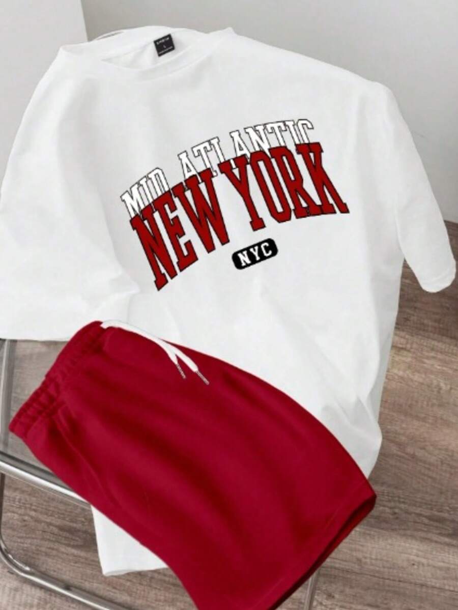 White T-Shirt + Shorts Kit "Mid Atlantic New York Red" Modern Tumblr Style - SPECIAL LAUNCH PROMOTION - Blanco - Ver 1