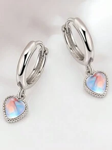 Pure Silver Romantic And Colorful Love Earrings Female Fashionable All -Hearted Moonlite -Ear Ear Jewelry Valentine's Day Gift - Heart Earrings - View 3