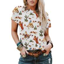 Western Shirts Women Cowgirl Shirt Vintage Western Rodeo Tshirt Cactus Horse Graphic Tees Short Sleeve Tops Oversized T-Shirt  Casual Summer T Shirt