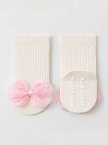 1 Pair Toddler Soft Comfortable Floor Socks, Girls Lace Bow Loose Socks, Versatile Daily Wear