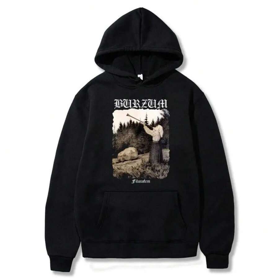 Burzum Hoodies Filosofem Metal Music Band Printed Top Men Women Fashion Sweatshirts Hoodie Pullovers Clothing Plussize - 黑色 - 查看 1