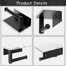 1个304不锈钢大理石纹卫生纸架，浴室壁挂式纸巾卷架带置物架 - 彩色 - 查看 5