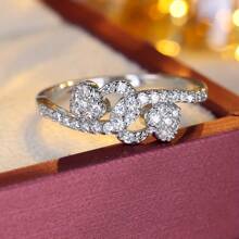 1 件中心心形设计戒指，优雅可爱百搭通勤女士戒指，新款韩国时尚