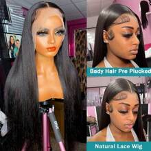 bling hair Straight 13x4 13X6 HD Lace Front Human Hair Wigs For Women Brazilian 30 36 Inch Transparent Lace Frontal Wig 4x4 Closure Wig - 自然色&黑色系 - 查看 4