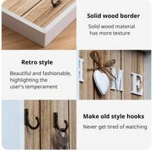 Wooden & Metal Key Holder Hook Board, Home Wall Decor, Living Room Entryway Storage Rack, Wall-Mounted Key Organizer, Jewelry Box, European Style Key Bag & Clothes Hook Storage Rack, Home Decor - Multicolor - View 4