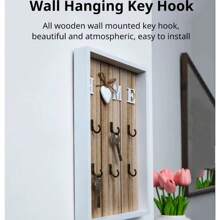 Wooden & Metal Key Holder Hook Board, Home Wall Decor, Living Room Entryway Storage Rack, Wall-Mounted Key Organizer, Jewelry Box, European Style Key Bag & Clothes Hook Storage Rack, Home Decor - Multicolor - View 5