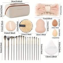 36/28件套化妆刷套装，含旅行包、15支柔软化妆刷、10个粉扑、8个化妆海绵、1个发圈、1个卸妆棉——日常使用或送礼皆宜。