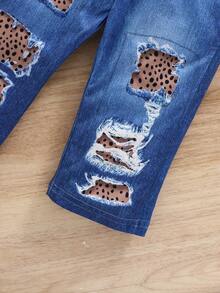 2 piezas Conjunto de ropa para niñas, blusa de manga larga con estampado de retrato de niña linda y pantalones casuales con aspecto de mezclilla, adecuado para uso diario, juego al aire libre y regalos festivos, otoño/invierno