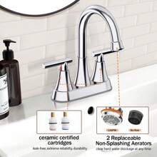 THE Bathroom Faucets 4 Inch Matte Black Bathroom Sink Faucet, Stainless Steel Lead-Free 2-Handle Centerset Faucet With Pop-Up Drain And 2 Supply Hoses Fits 2 Or 3-Hole Sink