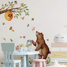 卡通动物小熊树枝蜂蜜墙贴客厅卧室儿童房幼儿园自粘英文熊蜜罐花蜜蜂托儿所房间墙壁装饰贴画兔子刺猬蝴蝶 - 彩色 - 查看 2