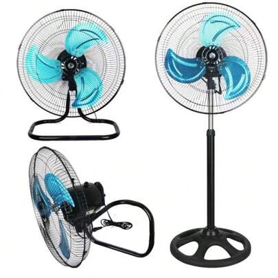 Ventilador de 18″ Pedestal Piso Pared con Aspas Aerodinámicas 3 Velocidades Metálico.