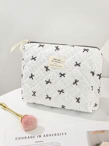 1 件波尔卡圆点和蝴蝶结图案化妆品收纳袋多功能绗缝化妆品收纳包带手柄款式黑色大容量手提化妆包可爱蝴蝶结设计化妆包护肤包洗漱包旅行洗漱包小蝴蝶结铅笔盒零钱包化妆包套装婚礼礼物、伴娘礼物、妈妈礼物、生日礼物、送给朋友和老师的礼物、家居装饰、浴室客厅包学校用品学校用品