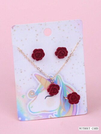 1 套勃艮第树脂花首饰套装，适合女孩、耳环、戒指、项链、节日、度假、生日礼物